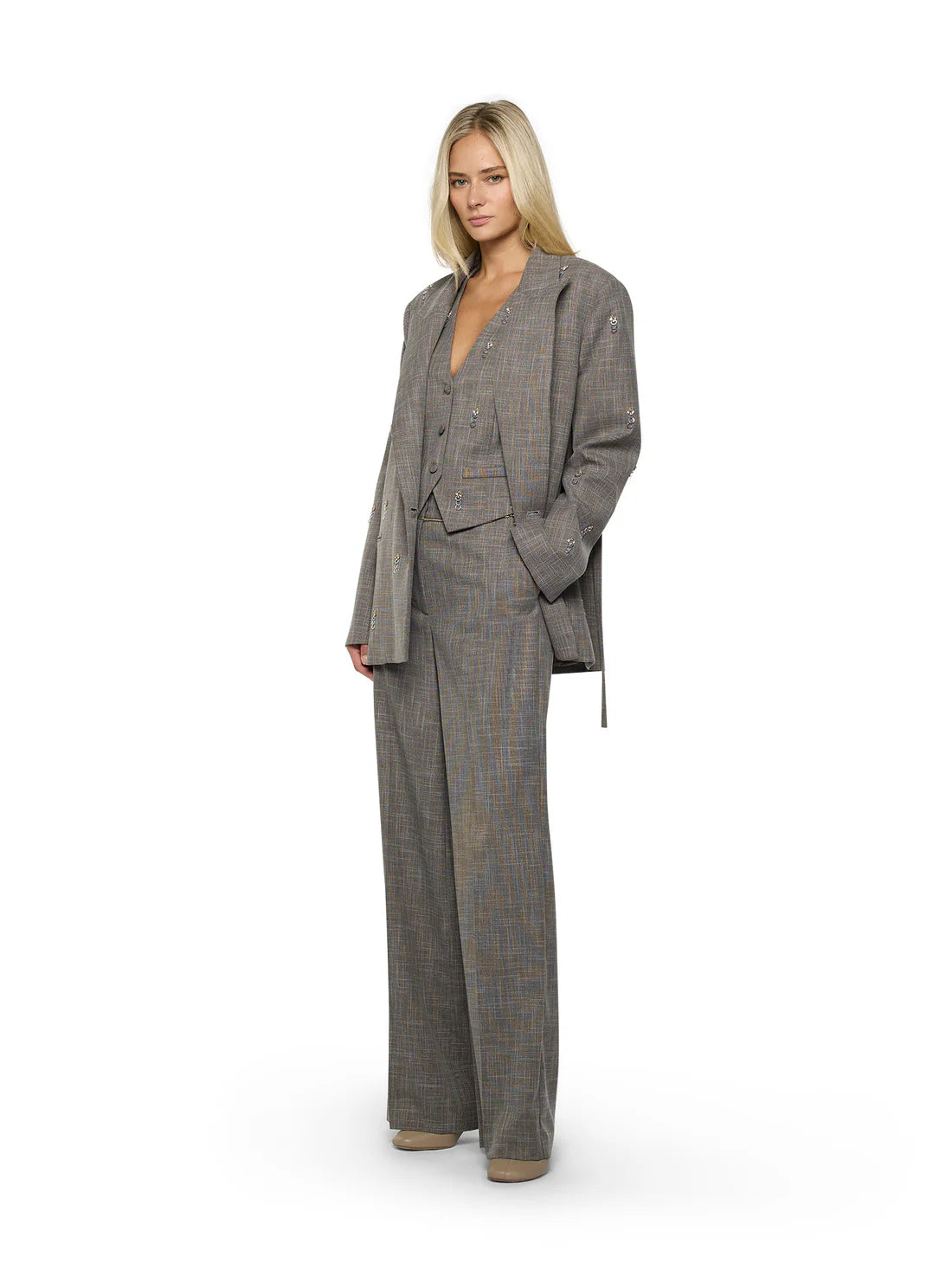 SIMONA CORSELLINI Oversized blazer with welt pockets and back strap in textured woven fabric
