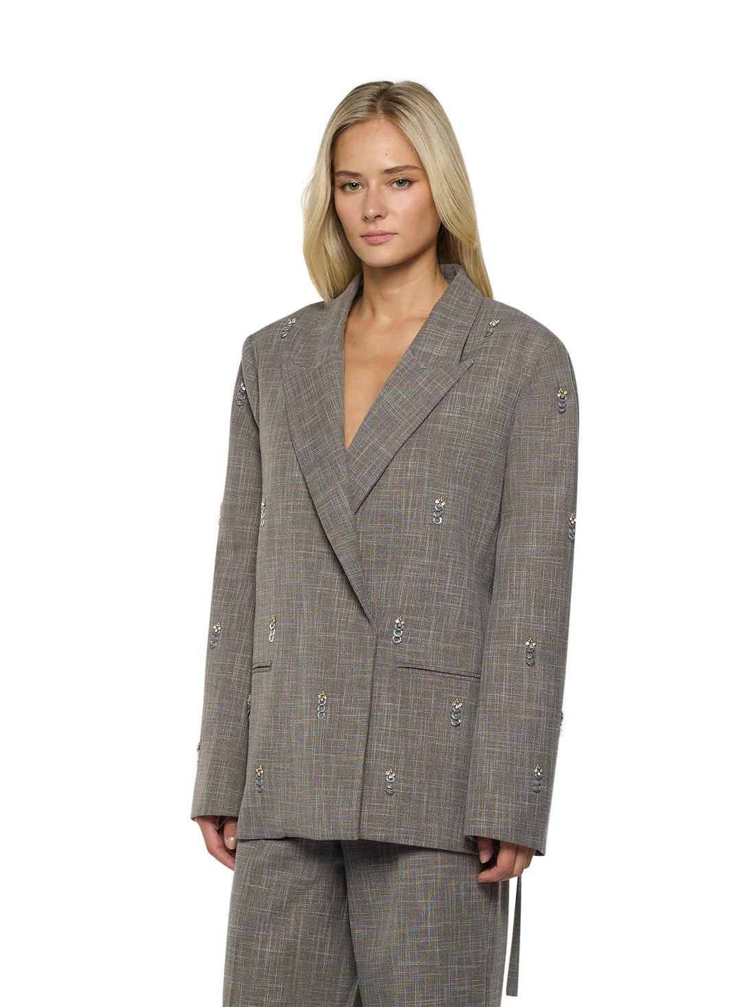 SIMONA CORSELLINI Oversized blazer with welt pockets and back strap in textured woven fabric