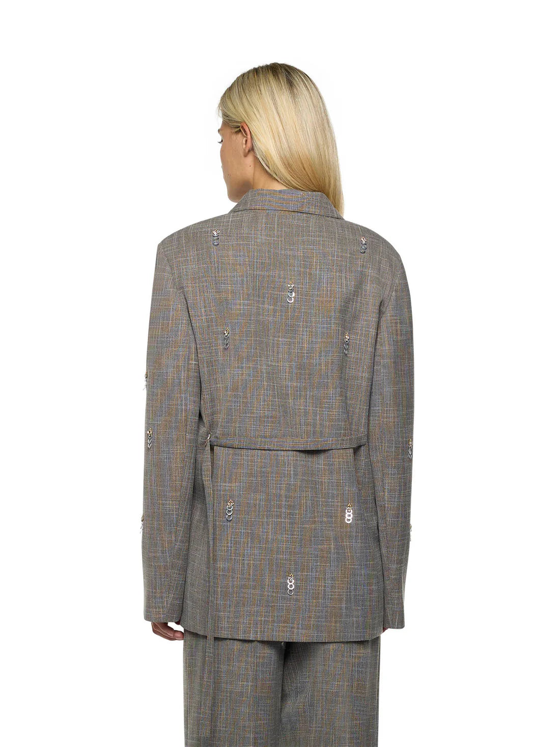 SIMONA CORSELLINI Oversized blazer with welt pockets and back strap in textured woven fabric