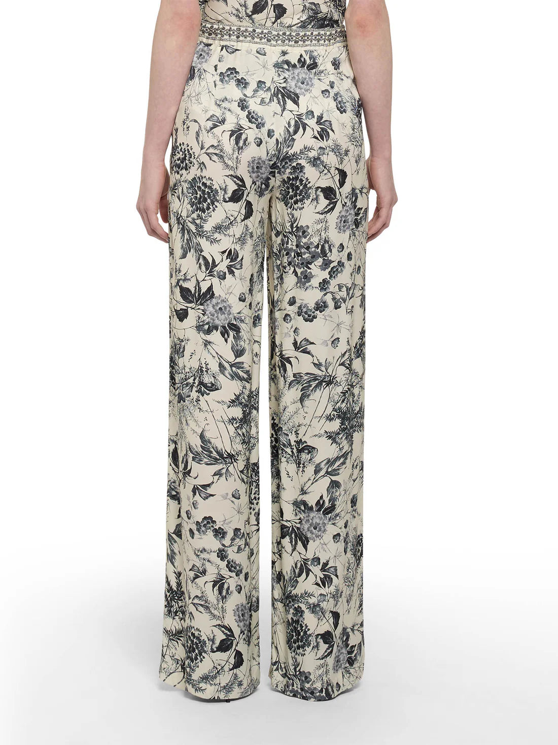 Pantalone largo in stampa flower ink