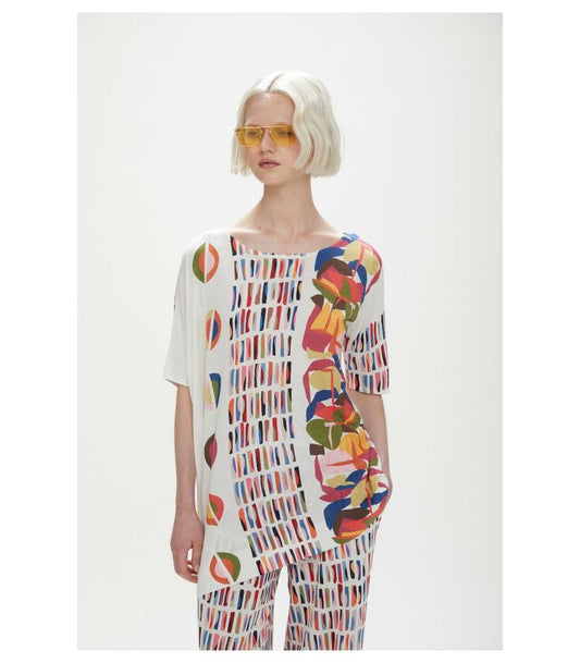 Maglia over e asimmetrica, stampa Pop double use