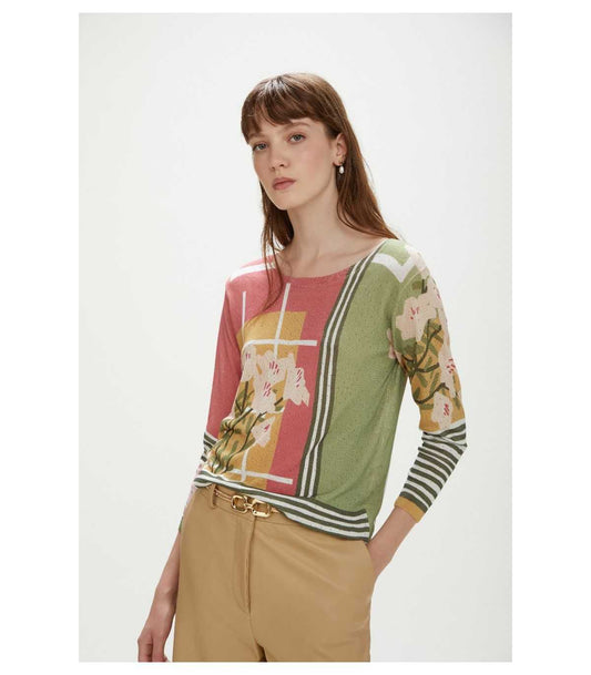 Pull leggero, pointelle con stampa Block