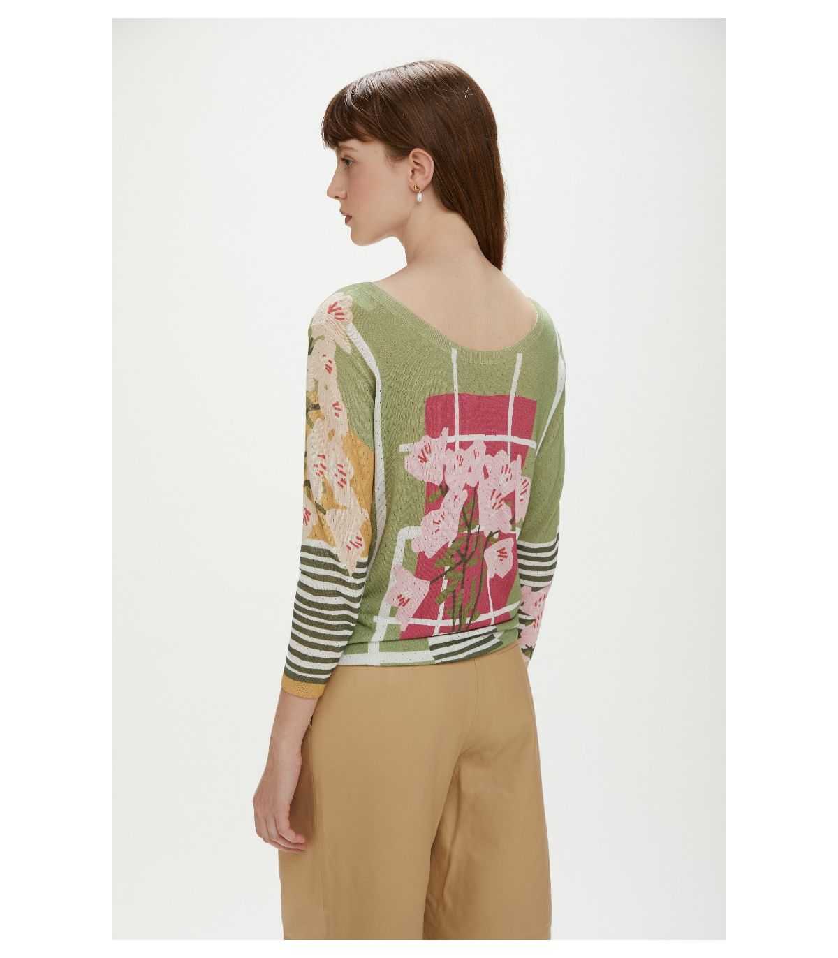Pull leggero, pointelle con stampa Block