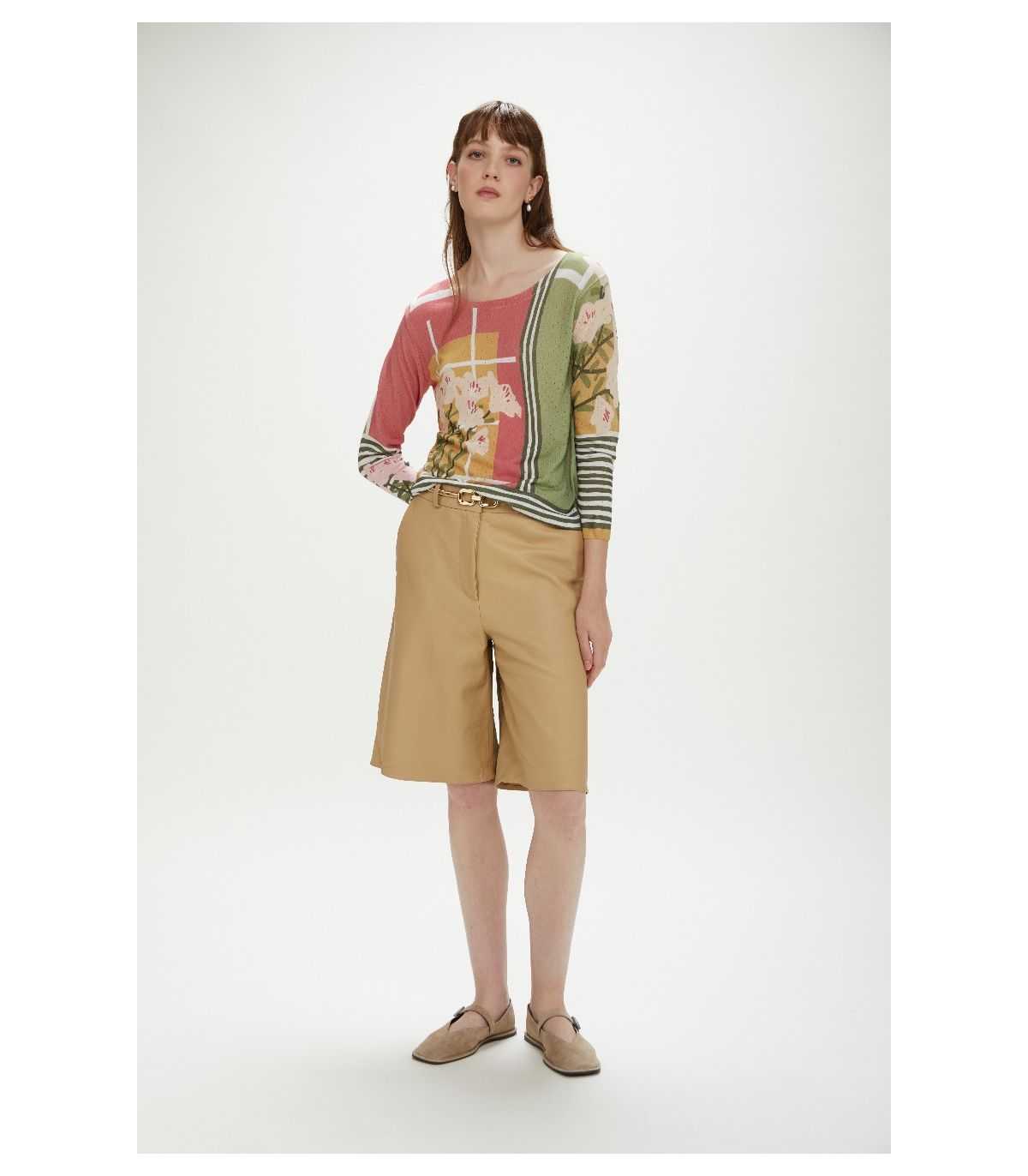 Pull leggero, pointelle con stampa Block