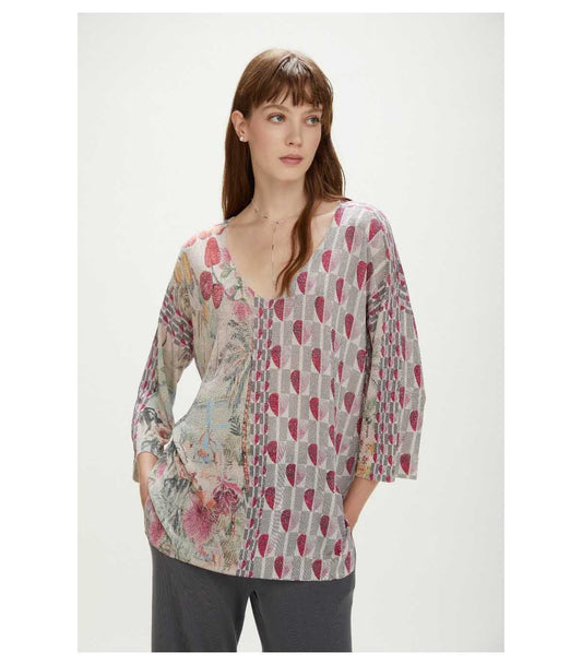 Maglia scollo a V, con motivo Hearts double use