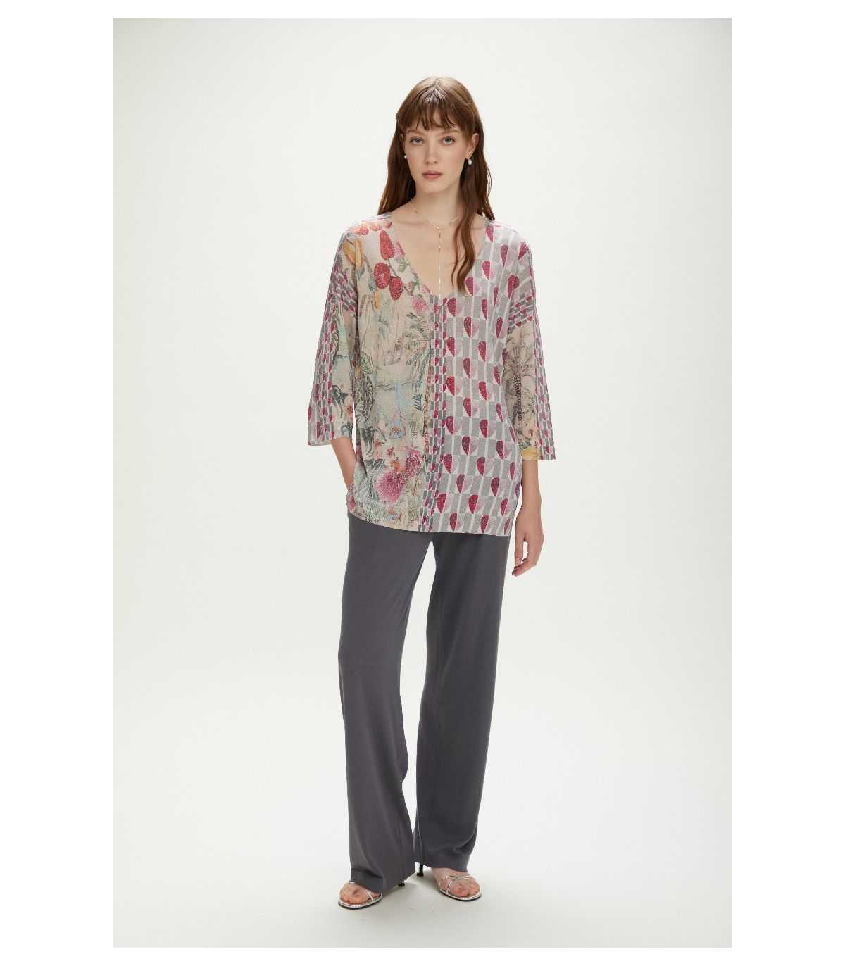 Maglia scollo a V, con motivo Hearts double use