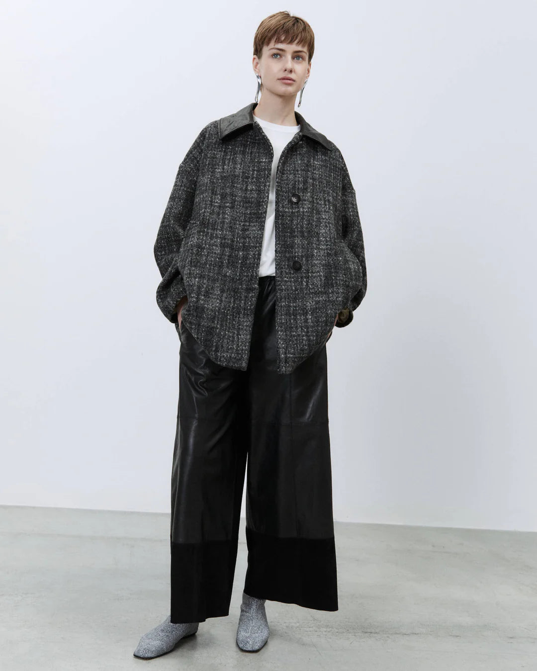 Cappotto twed con pelle