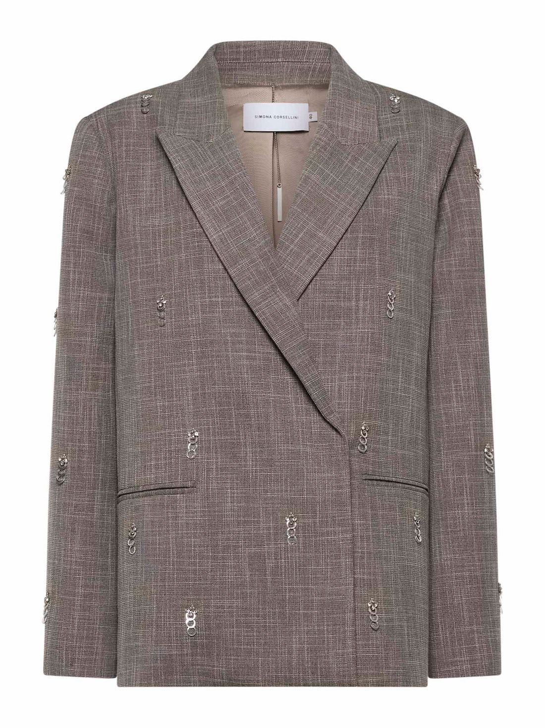 SIMONA CORSELLINI Oversized blazer with welt pockets and back strap in textured woven fabric