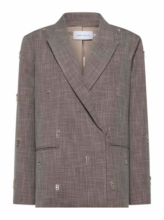 SIMONA CORSELLINI Oversized blazer with welt pockets and back strap in textured woven fabric