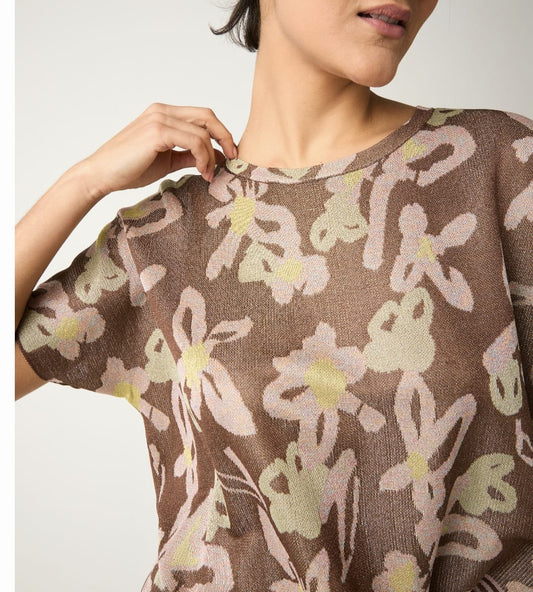 T-shirt jacquard con maniche corte rame