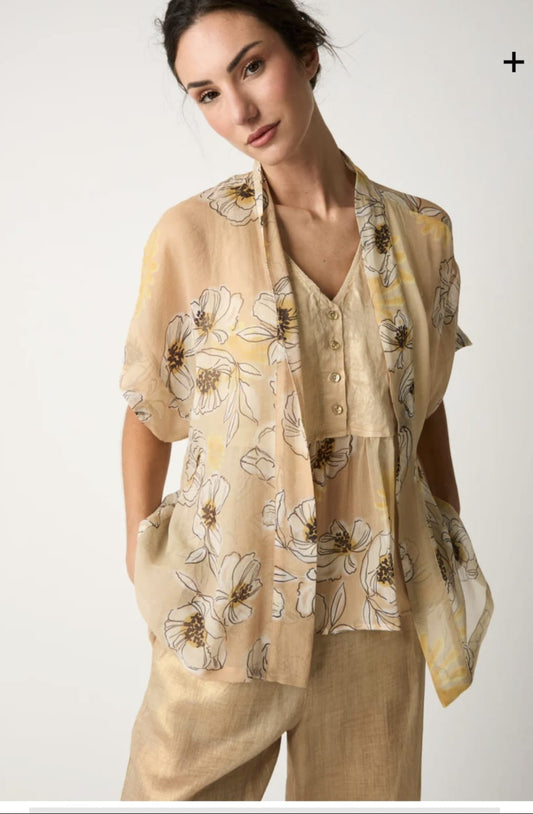 Giacca kimono con stampa floreale pesca.