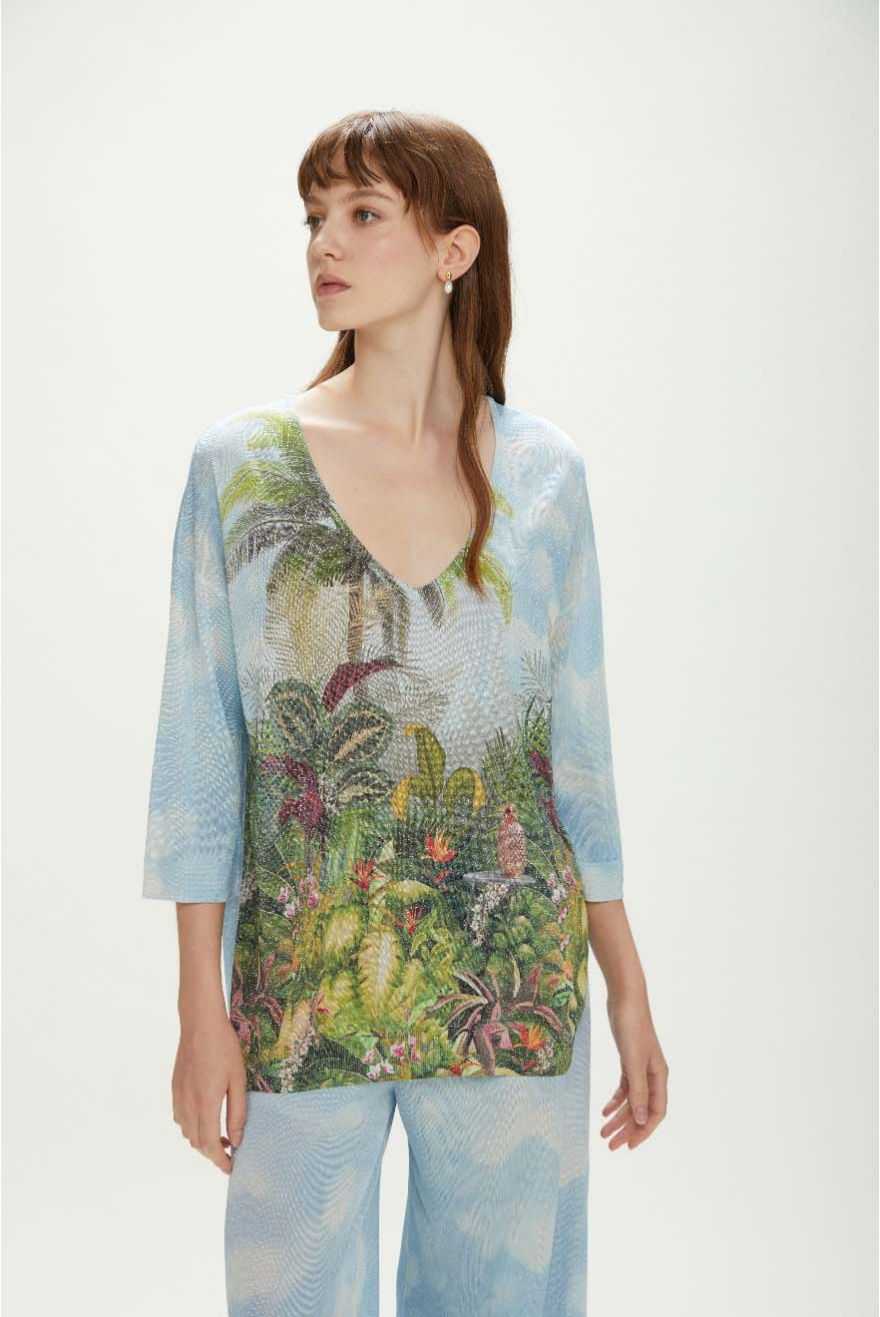 Giacca Kimono stampata con motivo giungla