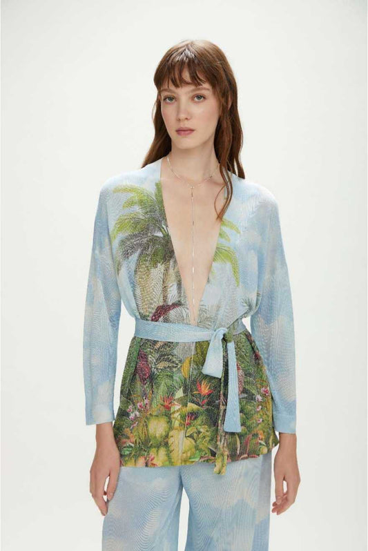 Giacca Kimono stampata con motivo giungla